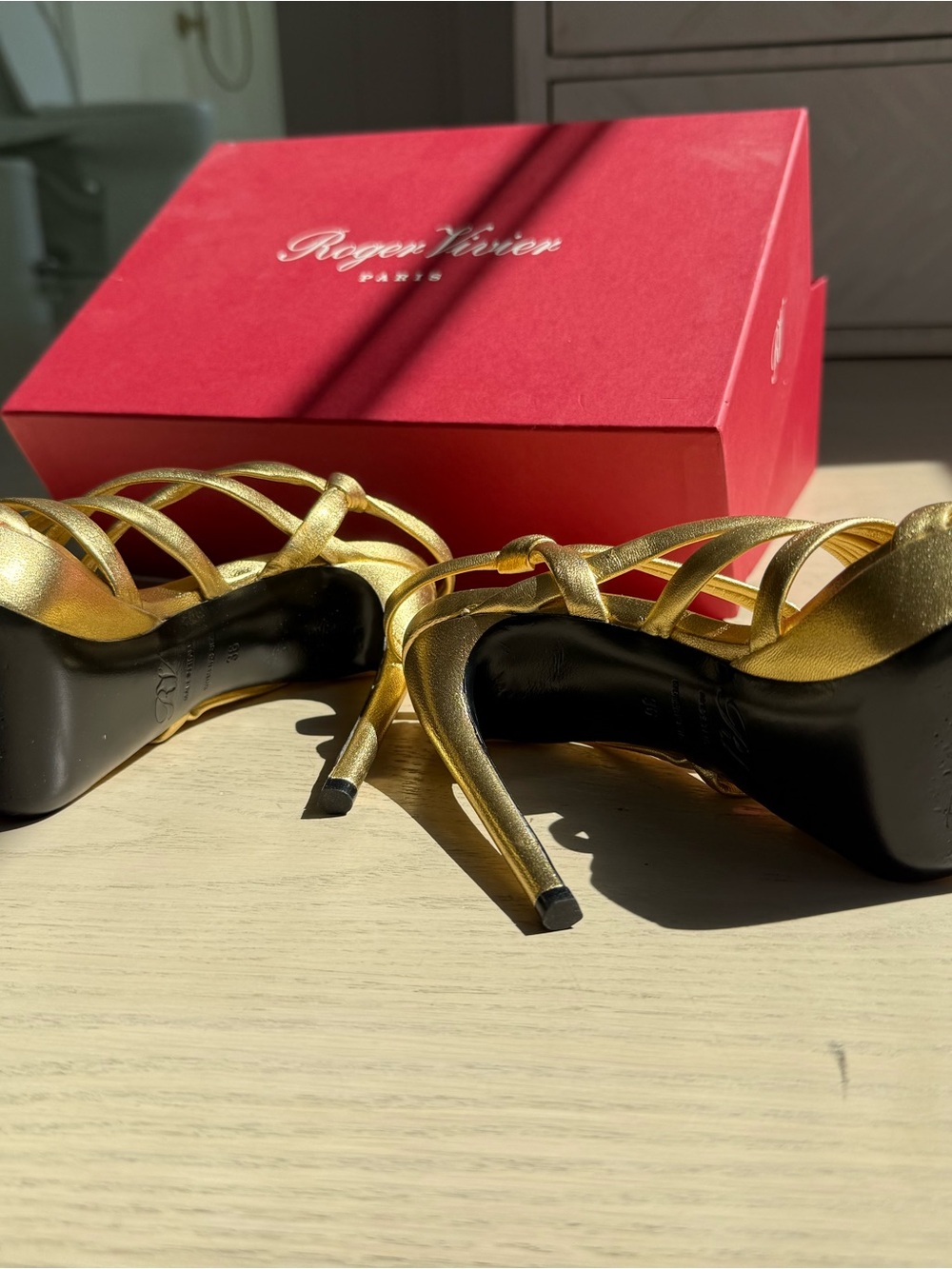 Roger Vivier Metallic Gold Strappy High Heel Sandals